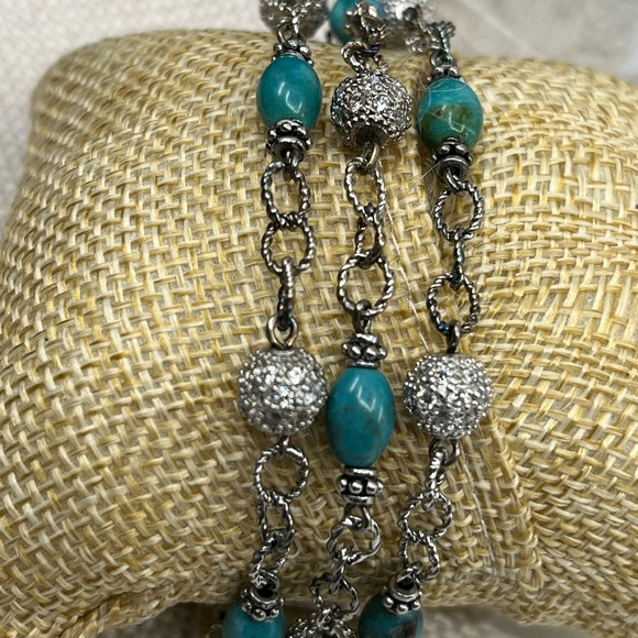 Vintage Joseph Esposito Sterling Silver Turquoise & CZ Bead Bracelet - Picture 3 of 16